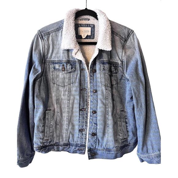sky and Sparrow Jackets & Blazers - Sky and Sparrow Blue Denim Trucker Jacket with White Sherpa Lining XL